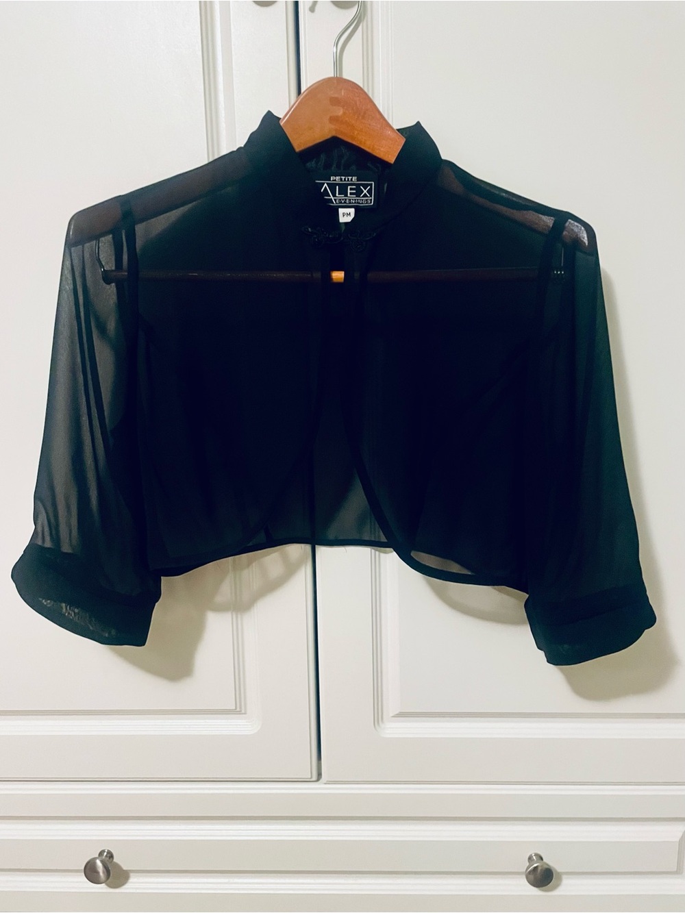 Alex Evenings Sheer Black Cropped Shrug